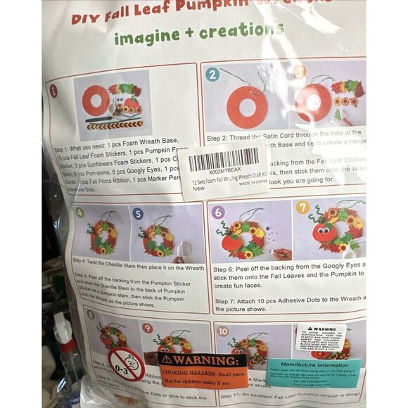 DIY 12 Sets Fall Leaf Pumpkin Wreath Imagine Creations Kids Crafts School Proj - Picture 3 of 3
